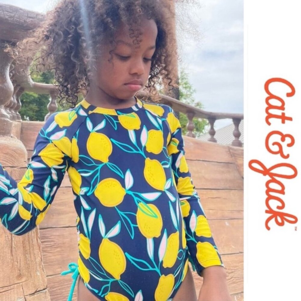 Cat & Jack | Navy Lemons Long Sleeve Rash Guard Swimsuit | Size 3T
